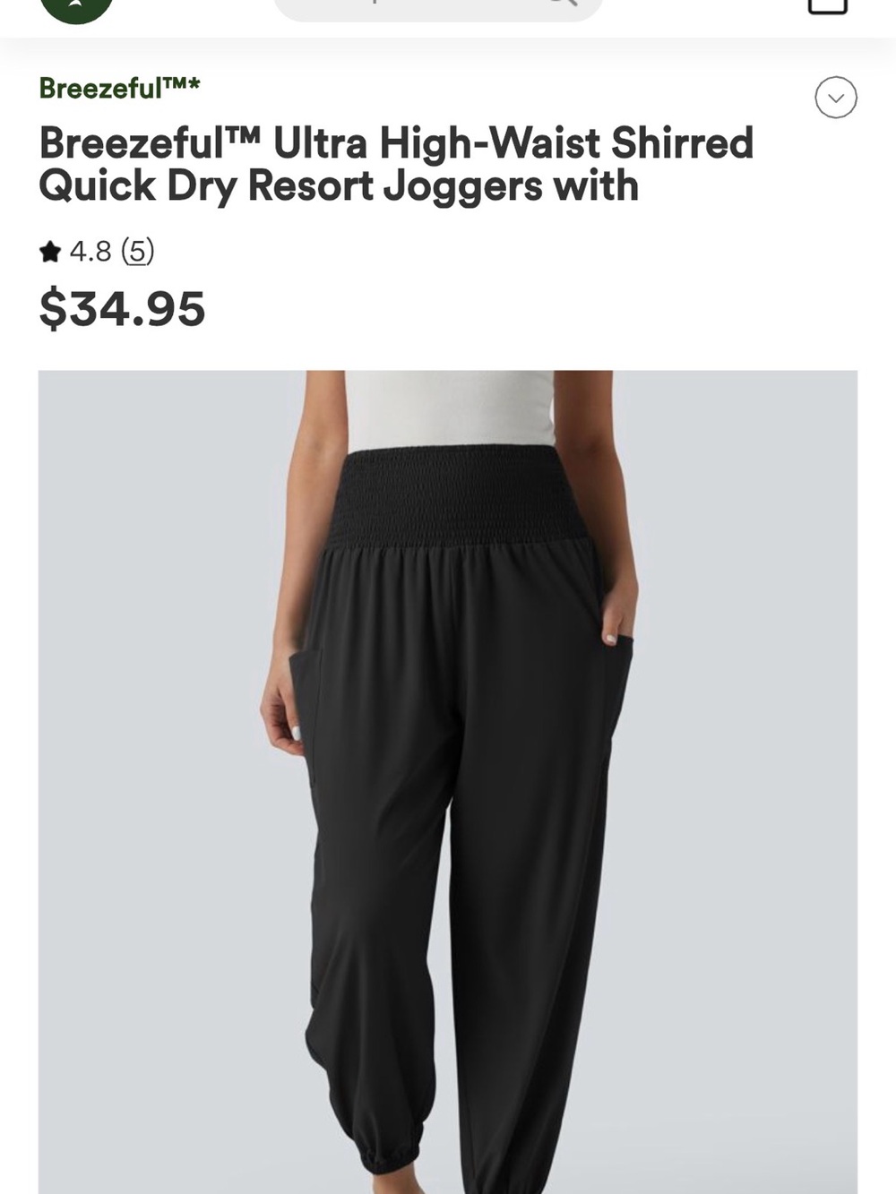 HALARA Black High-Waist Shirred Joggers
